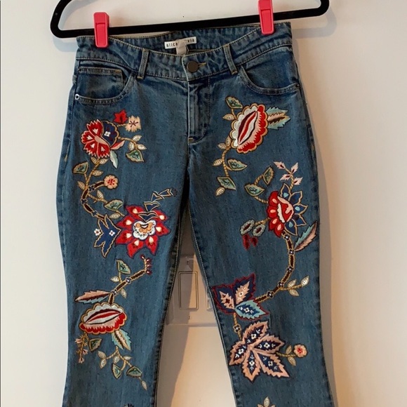 Alice & Olivia Ryley embroidered Cropped Jeans 25 - Picture 4 of 6